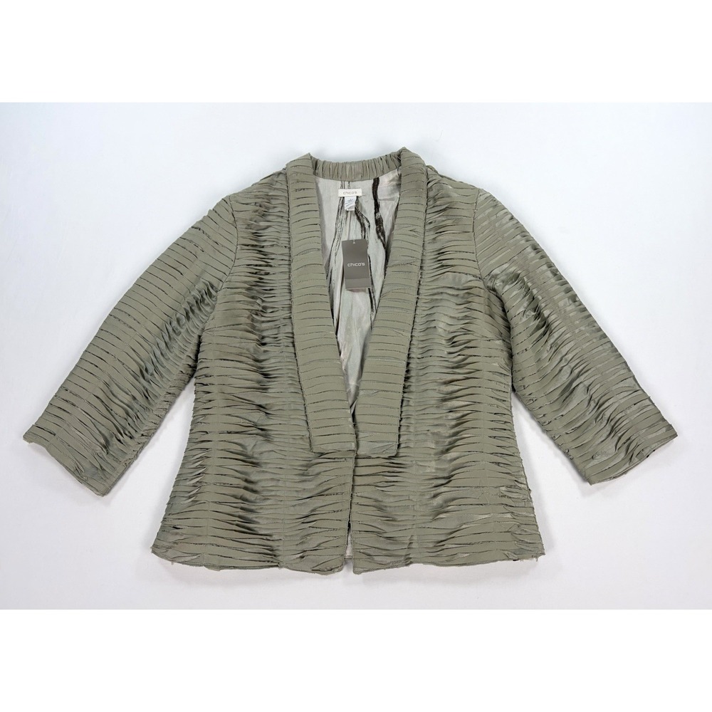 Chico's Pleated Sophistication Parker Jacket Women's 1 M White Sage Green New